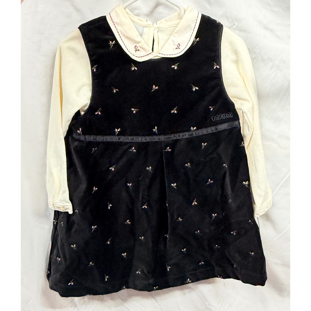 Vintage OshKosh Bgosh Toddler Girls 24M Black Velvet Floral Jumper Bodysuit Set